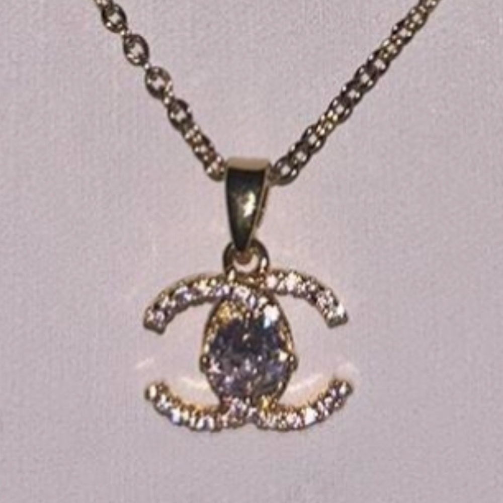 BRAND NEW Gold double c Pendant Necklace with Diamond